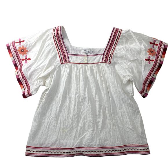 Madewell White Blouse with Red Embroidery - Picture 1 of 8